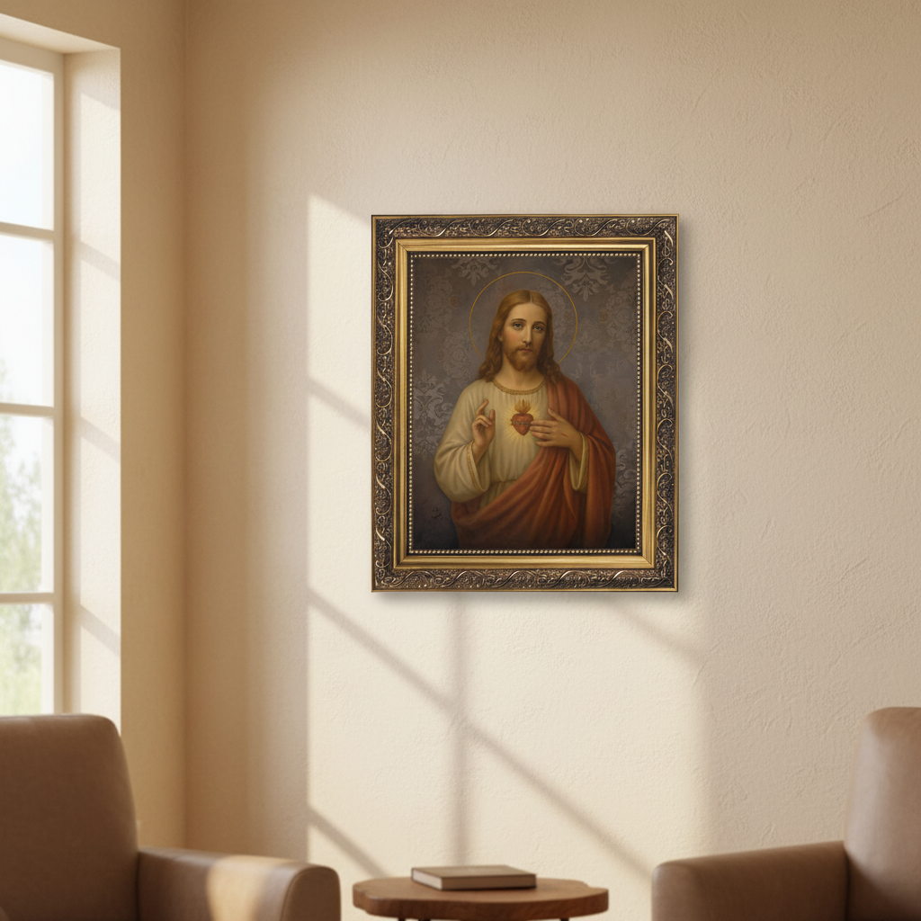 Sacred Heart 10-1/2" W x 12-1/2" H Gold Tone Framed Print (Copy)