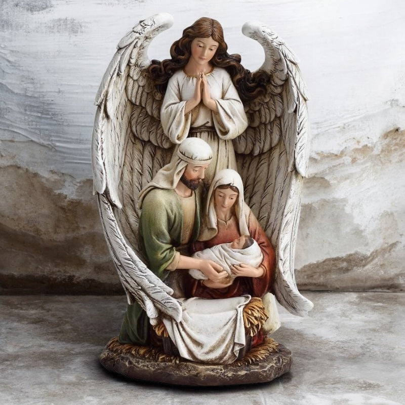 10" H Guardian Angel Holy Family Figurine/ Sagrada Familia con Ángel guardián.