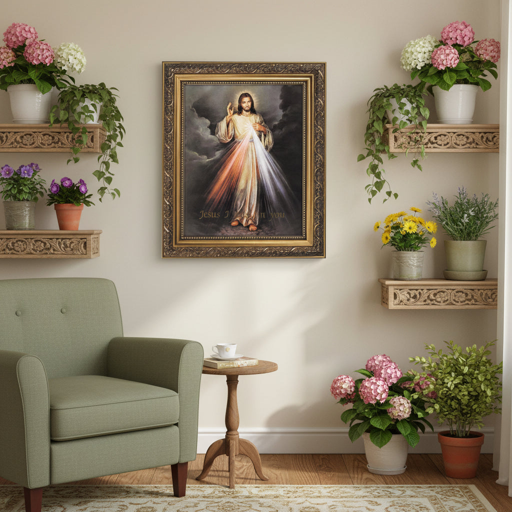 The Divine Mercy 10-1/2" W x 12-1/2" H Gold Tone Framed Print