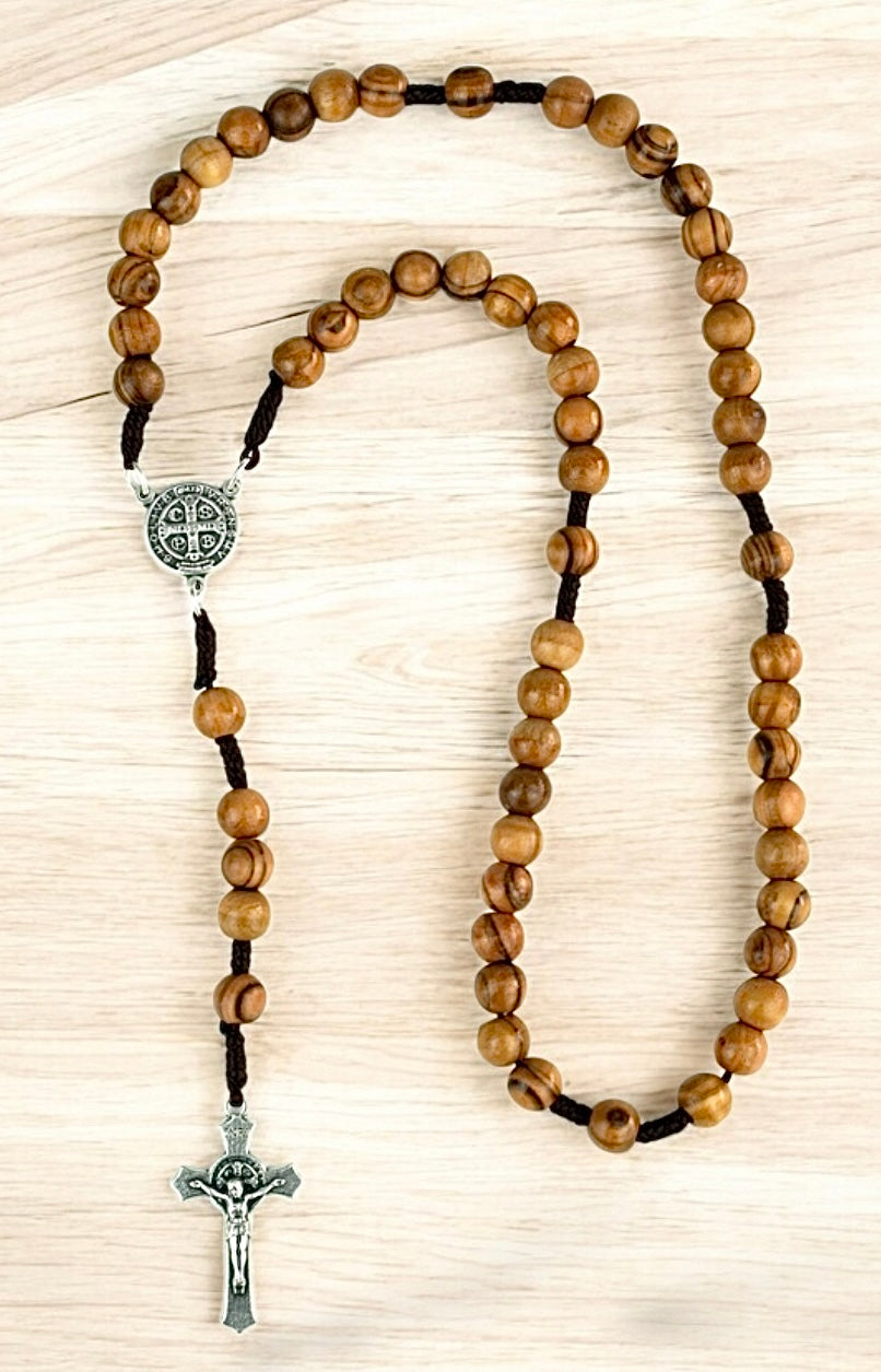 OLIVE WOOD ROSARY SAINT BENEDICT/ San Benito