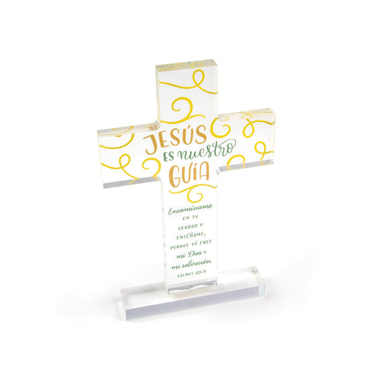 SPANISH, JESUS ES NUESTRO GUIA ACRYLIC CROSS PLAQUE – PSALM 25:5