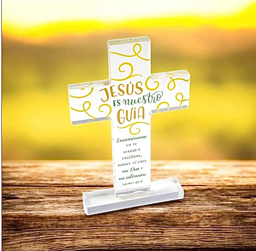SPANISH, JESUS ES NUESTRO GUIA ACRYLIC CROSS PLAQUE – PSALM 25:5