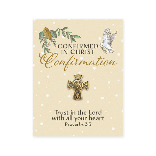 METAL PIN ON CARD, CONFIRMATION CROSS – GOLD