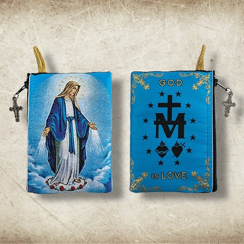 Rosary pouch. OUR LADY OF GRACE & MIRACULOUS MEDAL SYMBOL